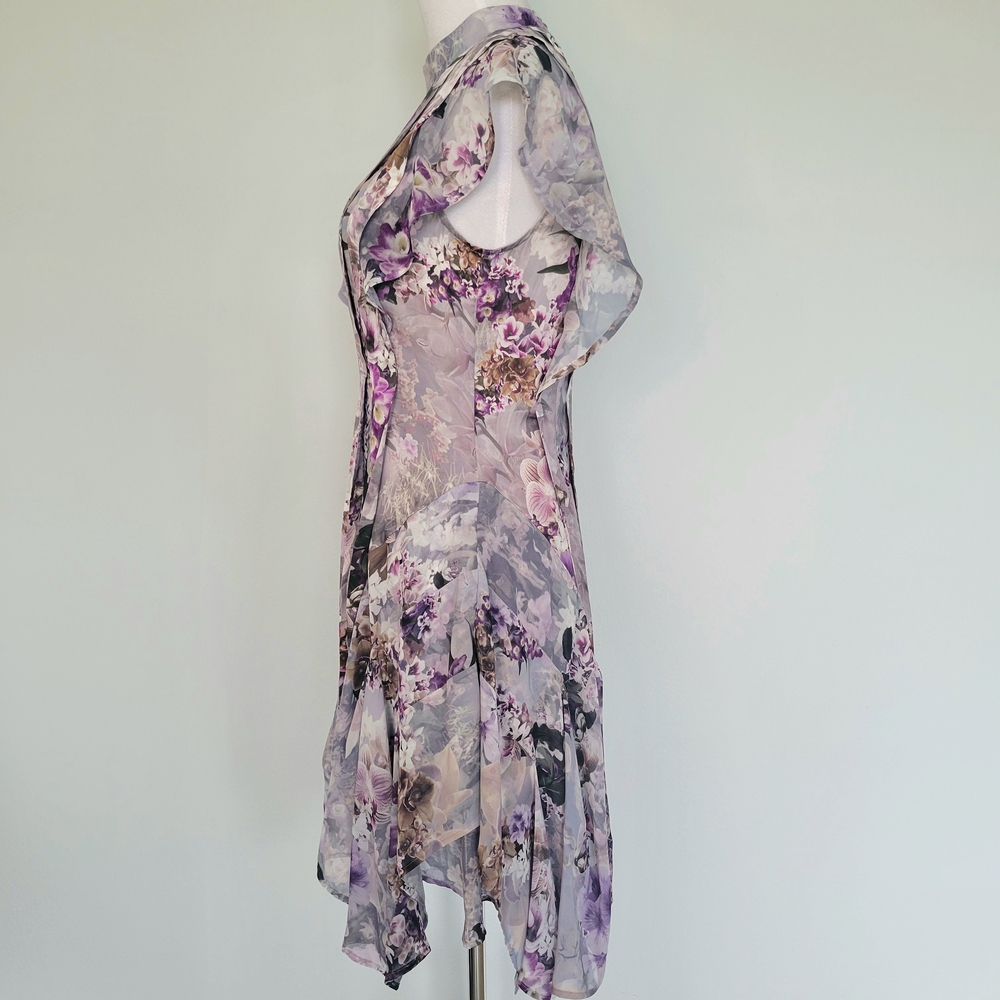ALL SAINTS Fleur Lucia Asymmetrical Mock Neck A-line Gray Purple Dress Size 2 - Picture 10 of 16